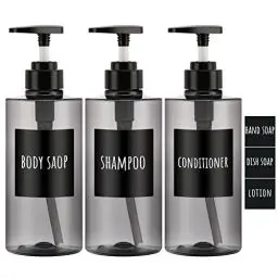 Produktbild: Segbeauty Shampoo Flaschen Duschgel Spender, 3 Stück 500 ml Seifenspender, Nachfüllbare Leere Pumpflasche mit Etiketten, für Küche Bad, Grau