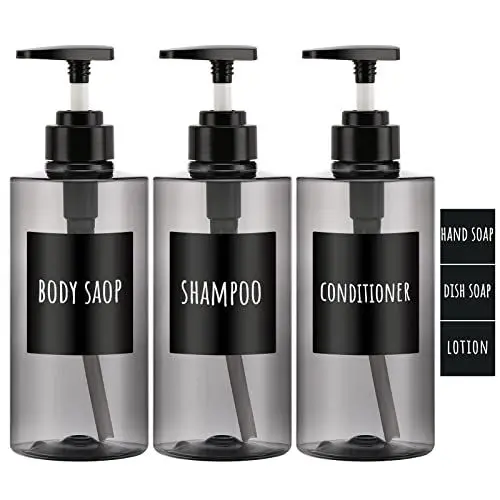 Produktbild: Segbeauty Shampoo Flaschen Duschgel Spender, 3 Stück 500 ml Seifenspender, Nachfüllbare Leere Pumpflasche mit Etiketten, für Küche Bad, Grau