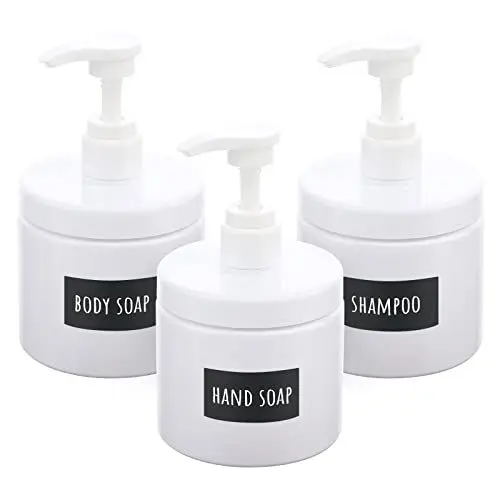 Produktbild: Segbeauty Shampoo Spender, 3 Stück 500 ml Shampoo Flaschen zum Befüllen, Seifenspender Weiß mit wasserfestem Etikett, Kunststoffpumpe, als Wohnaccessoires und Deko für Bäder, Waschküchen, Wohnen
