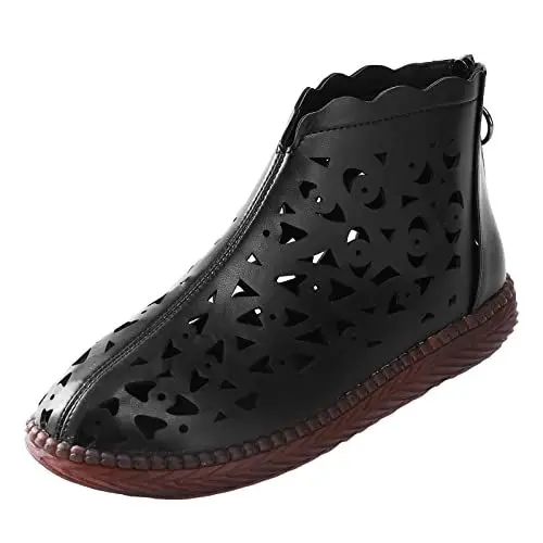 Produktbild: Segeltuchschuhe Sommerschuhe Geschlossen Damen Freizeit Damen rutschfeste Flache Runde Zehe Atmungsaktiver Reißverschluss Lazy Lederschuhe Sandalen Spangenballerinas Damen Ballerina Damen (Black, 40)