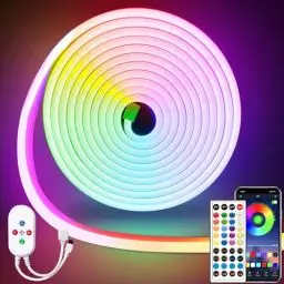 Produktbild: segrass 5M Led Neon Streifen Musik Sync IP65 Wasserdichte flex LED band Neon Seil Lampe Fernbedienung/APP Steuerung RGB LED Strip Neon, DIY Wanddekoration Led Neon Streifen für Schlafzimmer Indoor