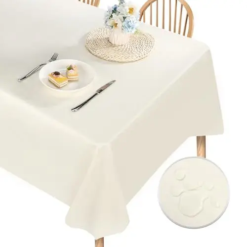 Produktbild: Segus Abwaschbare Tischdecke, Tischdecke Beige 140X220, Gartentischdecke, Leicht zu Reinigen, Tisch Schutz, PU Leder Tischtuch für Esszimmer, Garten, Party