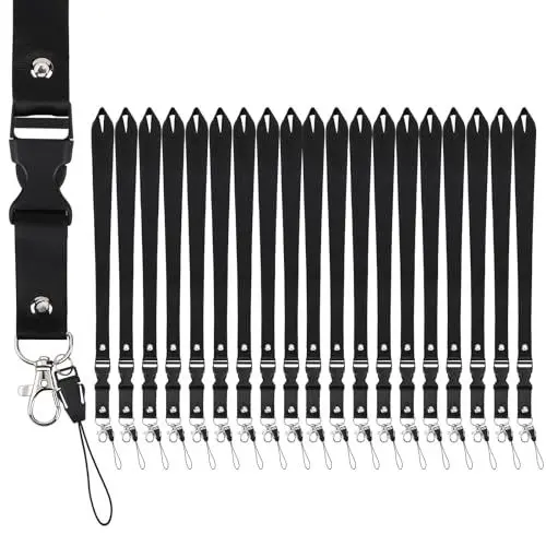Produktbild: Segus Schlüsselband zum Umhängen, 20 Stück Lanyard Schwarz mit Karabinerverschluss Abnehmbar, Schlüsselband aus Nylonimitat, Schlüsselband Lang für Schlüssel, Mobile Handys, Namensschilder, Karte