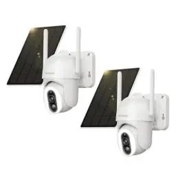 Produktbild: SEHMUA 2 Stück 2K Überwachungskamera Aussen Akku, 360° WLAN Aussenkamera mit Solar, 12 LEDs（500-Lumen） Outdoor Kamera Kabellos mit PIR-Erkennung, 2-Wege-Audio, Farbige Nachtsicht, IP66 Wasserdicht