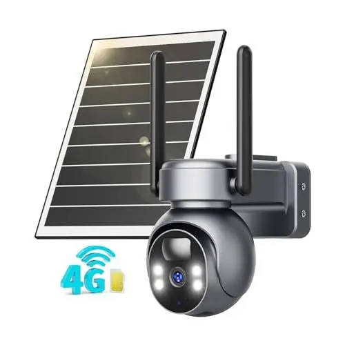 Produktbild: SEHMUA 4G LTE Solar Überwachungskamera Aussen mit SIM Karte - 2K HD PTZ Kamera, 355° Schwenkbar Ohne WLAN Outdoor kabellos Kamera, Farb Nachtsicht mit PIR Erkennung für Haus, Garten, Baustelle