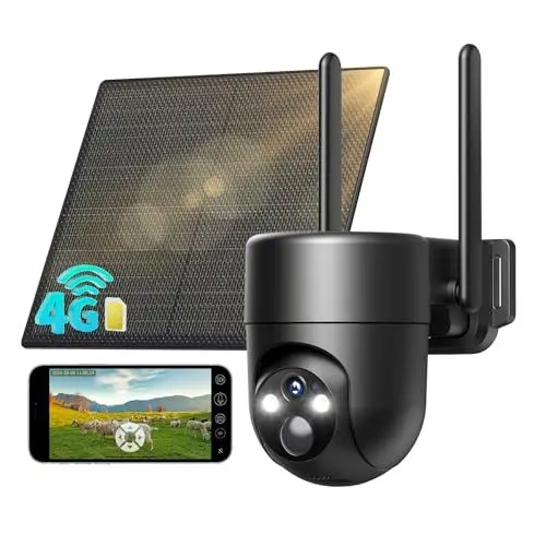 Produktbild: SEHMUA 4G LTE Überwachungskamera Aussen mit SIM Karte, Solar Kabellose Kamera 2K, Überwachungskameras ohne WLAN, PIR Körperdetektion, 355°/90°Schwenkbar, Farbnachtsicht, 2-Wege-Audio, IP66