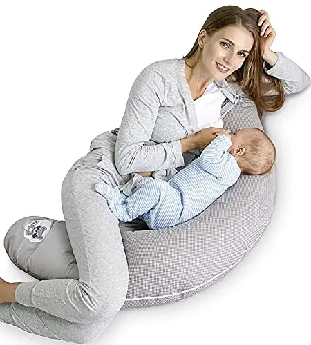 Produktbild: sei Design Stillkissen 170x30 cm ergonomisch | Schwangerschaftskissen Seitenschläferkissen Komfortkissen Erwachsene | Neugeborene Baby Kissen mit Bezug 100% Baumwolle