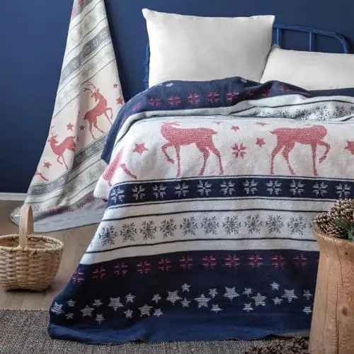 Produktbild: Weihnachts Kuscheldecke 150x200 Weihnachten Fleece Decke X-Mas Winterdecke Wohndecke Weiche Dicke Decke mit Weihnachtsmotiv als Sofadecke Couchdecke Überwürfe Plaid Weihnachtsdeko
