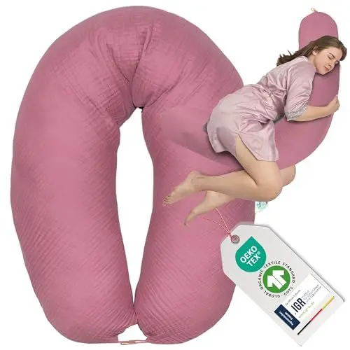 Produktbild: sei Design XXL Stillkissen Seitenschläferkissen - Musselin-Bezug personalisiert mit Namen Geburtsdatum: personalisierte Geschenke zum Geburt Baby Geschenk für Junge oder Mädchen