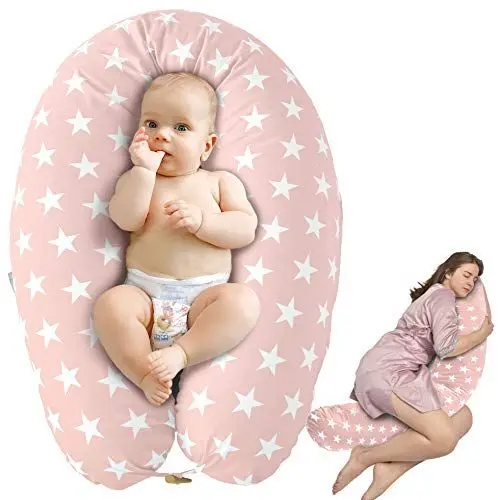 Produktbild: sei Design XXL Stillkissen 190x30 mit Musselin-Bezug ergonomisch, Schwangerschaftskissen Seitenschläferkissen Komfortkissen für Erwachsene, Stillkissenbezug aus 100% Baumwolle ( Bio-Baumwolle )