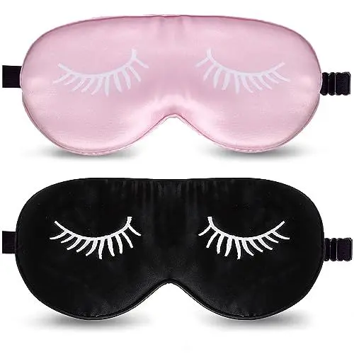 Produktbild: Seiden Schlafmaske, 2 Stück Augenmaske zum Schlafen Augen Schlafschutz Lichtdichte Schlafmasken Verstellbaren Schlafbrille Augenbinde Nachtmaske für Pause Reise (Schwarz, Rosa)