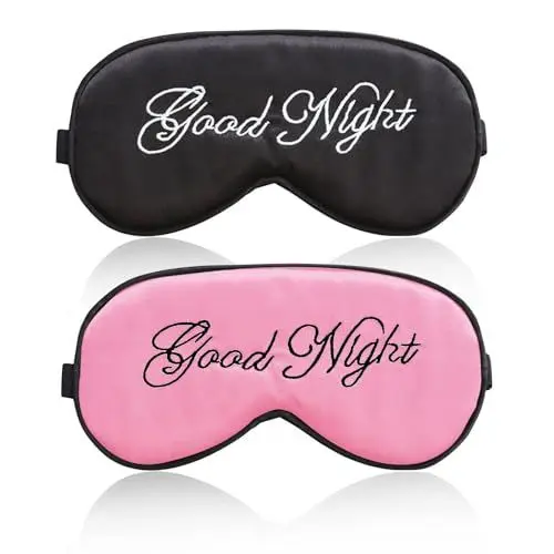 Produktbild: Seiden Schlafmaske 2 Stück Seide Augenmaske Frauen Bio Super Glatte Augen Maske zum Schlafen Super Weiche für Reisen Nickerchen Nachtschlaf (Pink Und Schwarz)