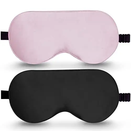 Produktbild: Seiden-Schlafmaske, 2er-Pack Augenmaske aus 100% echter natürlicher reiner Seide mit verstellbarem Riemen, Augenmaske zum Schlafen, BeeVines Augen-Schlafschutz für Yoga-Reisen, blockiert Licht