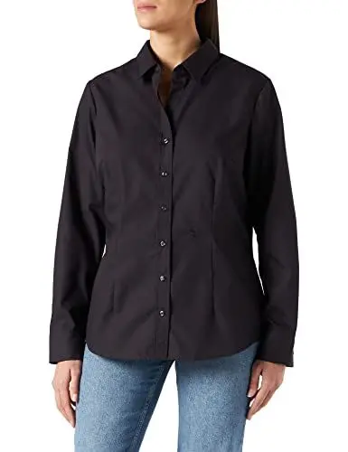 Produktbild: Seidensticker Damen City Langarm Slim Fit Uni Bügelfrei Bluse, Dunkelblau, 40 EU