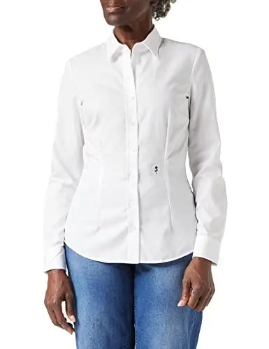 Produktbild: Seidensticker Damen City Kurzarm Slim Fit Uni Stretch Taillierte Hemdbluse Für Eine Feminine Silhouette Und Optimalen Tragekomfort – Langarm 100% Baumwolle, Weiß, 42 EU