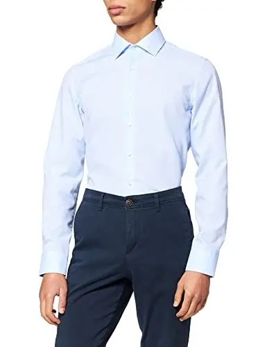 Produktbild: Seidensticker Herren Business Hemd Slim Fit Bügelfrei Kent Langarm Shirt, Hellblau, 39 EU