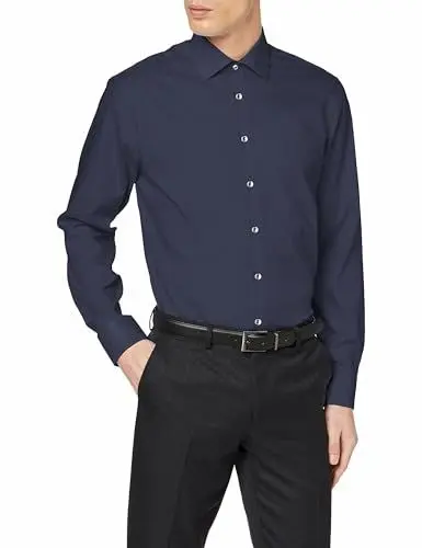 Produktbild: Seidensticker Herren Business Hemd - Shaped Fit - Bügelfrei - Kent-Kragen - Langarm - 100% Baumwolle, Blau (Dunkelblau 19), 42 EU