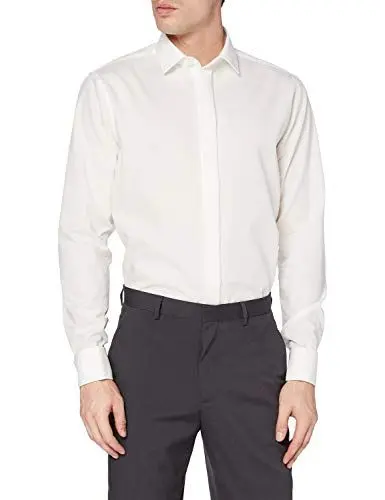Produktbild: Seidensticker Herren Business Hemd - Shaped Fit - Bügelfrei - Kent-Kragen - Langarm - Umschlagmanschette - 100% Baumwolle, Elfenbein (Ecru 21), 39 EU