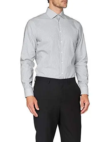 Produktbild: Seidensticker Herren Shaped Langarm Print Soft Klassisches Hemd, Dunkelblau, 46