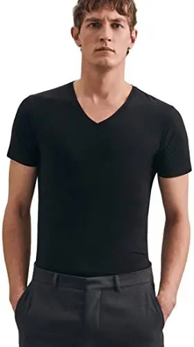 Produktbild: Seidensticker Herren T-Shirt - Regular Fit - Uni - V-Ausschnitt - Kurzarm - Stretch Schwarz (Schwarz 39) XL