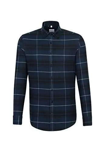Produktbild: Seidensticker Herren X-slim Langarm Karo Flanell Business Hemd, Blau (Dunkelblau), 36