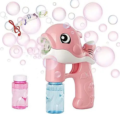 Produktbild: Seifenblasen Pistolen für Kinder mit 2 Seifenblasenflüssigkeit, Automatische Bubble Maschine Blasenmacher für,Sommerparty-Seifenblasen Pistole für Kinder&Erwachsene-Delphinform-(rosa)