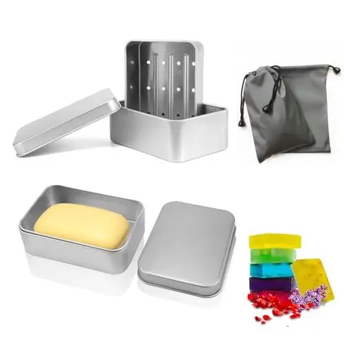 Produktbild: Seifendose Reise, 2 Stück Seifenschale aus Aluminium Seifenbox Wasserdicht Klein Seifenbehälter mit Deckel Seifenschalen aus Metall für zu Hause oder auf Reisen