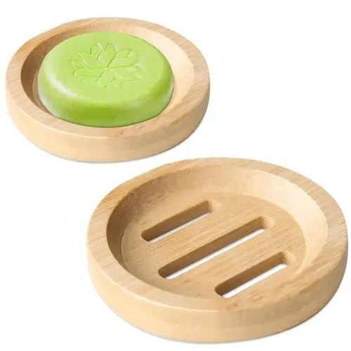 Produktbild: Seifenschale Rund, Seifenschale Holz mit Ablauf, Seifenablage Handarbeit für Badezimmer Dusche für Bad Waschbecken Deck Seifenhalterung