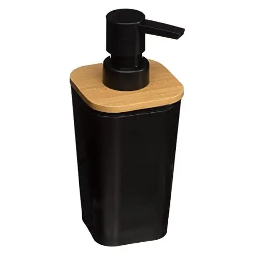 Produktbild: Seifenspender 200ml naturéo schwarz - Seifenspender, schwarz, Polystyrol und Bambus, Maße 7,6x7,3x17,5 cm - 5 five simply smart