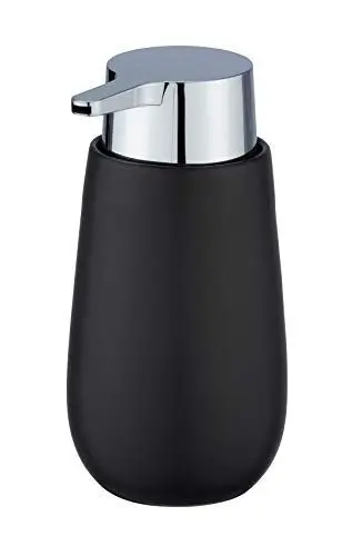 Produktbild: WENKO Seifenspender Badi Schwarz Keramik - Flüssigseifen-Spender, Spülmittel-Spender Fassungsvermögen: 0.32 l, Keramik, 9.5 x 16 x 8 cm, Schwarz, 16 x 8 x 9.5 cm