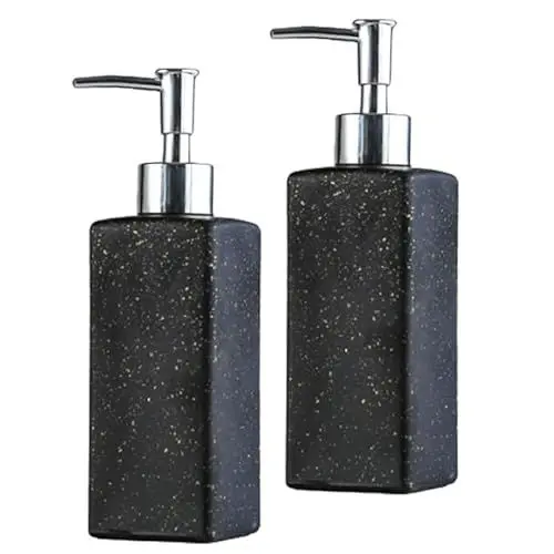 Produktbild: Seifenspender Schwarz 2 Stück Matt Schwarz Glas Seifenspender 350ml Seifenspender Badezimmer Set Modern Seifenspender Schwarz Matt mit Starke Pumpe,Nachfüllbare Seifenflasche für Küche und Bad