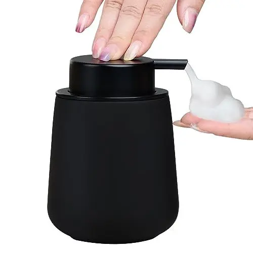 Produktbild: Seifenspender Schwarz Matt Umlaca Spülmittelspender,Nachfüllbarer Soap Dispenser Keramik 350ml,Großer Pumpenkopf für leichtes Pressen,Geeignet für,Shampoo,Duschgel,Küche,Bad Schaumseifenspender