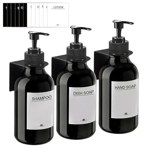Produktbild: Seifenspender Wandbefestigung Ohne Bohren,3er Set 500ml Seifenspender Wand Schampoospender Dusche Spülmittelspender Shampoo Spender für Küche Bad (Schwarz2)
