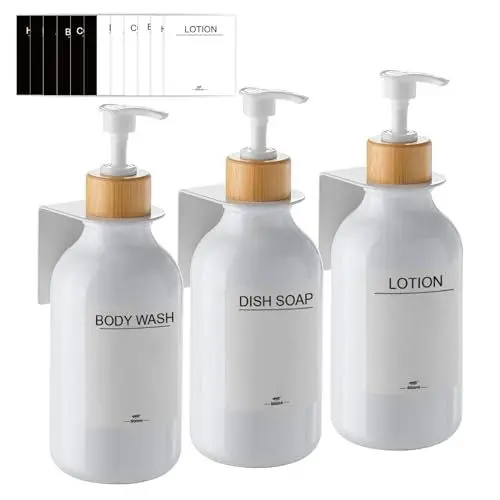 Produktbild: Seifenspender Wandbefestigung Ohne Bohren,3er Set 500ml Seifenspender Wand Schampoospender Dusche Spülmittelspender Shampoo Spender für Küche Bad (Weiß)