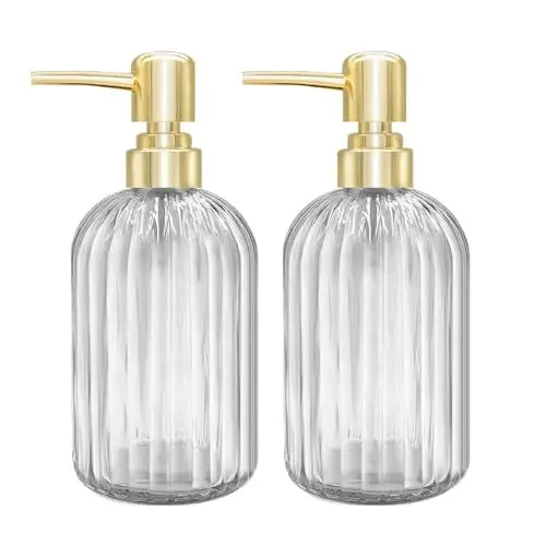 Produktbild: Seifenspender - 2er Pack 14 Oz Küche Glas Seifenspender mit Pumpe, Badezimmer Transparente Seifenspenderflasche für Handseife, Spülmittel Under Lotion (Transparent)