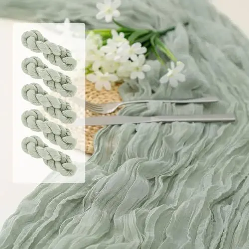 Produktbild: Unictop Seihtuch Tischläufer Salbeigrün,5 Stück Grün Käsetuch Cheesecloth Boho Tischläufer für Hochzeit, Party, Wohnraumdekor, Esszimmer, Wohnzimmer, Küche, Schlafzimmer, Babyparty 90x300cm