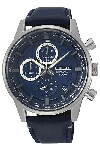 Produktbild: Seiko Chronograph Herren-Uhr Edelstahl mit Lederband SSB333P1