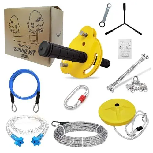 Produktbild: Seilrutsche Kinder Outdoor Slackline Outdoor, Mezscoly 24m 80FT Zipline Adventure Games seilbahn Kinder Outdoor, bis 150kg beständig, Seilrutsche für den Garten, Lächelnder Gesichtsstil des Bären