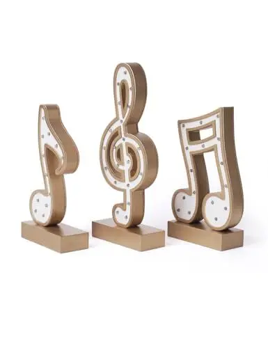 Produktbild: SEINHIJO 3pcs Dekor Skulptur Musik Note Figuren Klavier Statue Modern Arts Geschenk Wohnzimmer Ornament Holz LED Licht Nachtlicht Gold 29cm