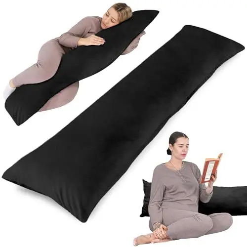 Produktbild: Totsy Baby Seitenschläferkissen mit Bezug Velvet 40 x 145 cm - Komfortkissen Schlafkissen Seitenschläfer Body Pillow Seitenschlafkissen Black