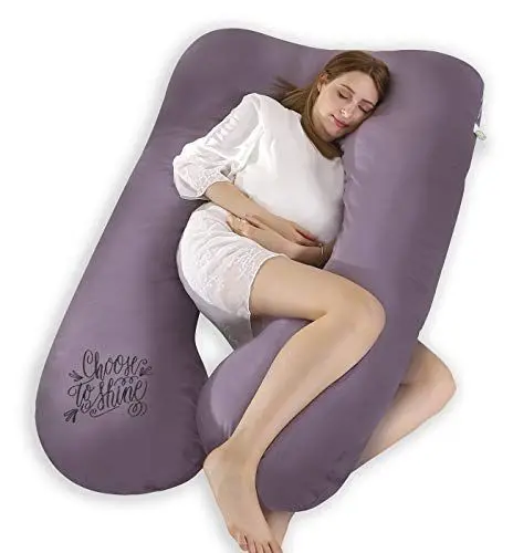 Produktbild: Seitenschläferkissen mit Bezug U Kissen, Stillkissen Baumwolle, Schlafkissen Seitenschläfer 400TC, Komfortkissen Erwachsene Schwangerschaftskissen, Lagerungskissen für Knie Beine，Lila, 140 x 80 cm