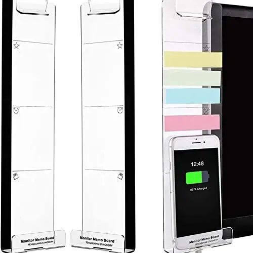 Produktbild: Seitenwand transparent, Notizen Memo Board für Computer Monitore, 2 Stück links + rechts, Handyhalterung mit klebenden Haft am Bildschirm Büro,zuhause, Business, NEU