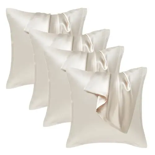 Produktbild: Seiwohl 4 Stück Satin Kissenbezug 40 x 80, Weich wie Seidenkissenbezug Silk Pillowcase, Vegane Seide Kopfkissenbezug Kissenhülle Seidenkopfkissen Kopfkissen bezug für Haar und Haut, Beige