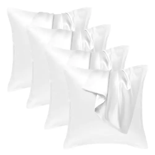 Produktbild: Seiwohl 4 Stück Satin Kissenbezug 40x40, Weich wie Seidenkissenbezug Silk Pillowcase, Vegane Seide Kopfkissenbezug Kissenhülle Seidenkopfkissen Kopfkissen bezug für Haar und Haut, Weiß