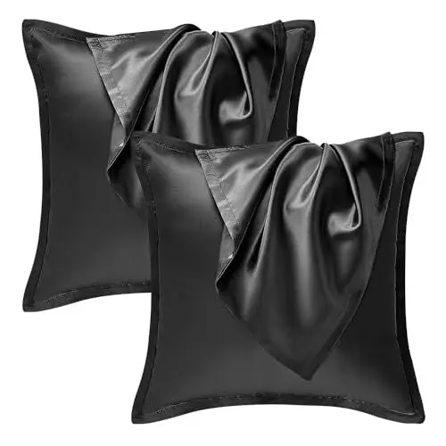 Produktbild: Seiwohl Satin Kissenbezug 40x40 2er Set, Weich wie Seidenkissenbezug Silk Pillowcase, Vegane Seide Kopfkissenbezug Kissenhülle Seidenkopfkissen Kopfkissen bezug für Haar und Haut, Schwarz