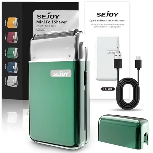 Produktbild: Sejoy Tragbarer Elektrorasierer für Männer mit Zahnung & Mesh Klingen, Magnetischer Adsorptionskopf, Dynamische Band LED, IPX7, Mini Elektrischer Folienrasierer für Männer, Dschungel