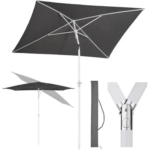 Produktbild: Sekey 180 × 125 cm Sonnenschirm mit Schutzhülle, Balkonschirm Gartenschirm Terrassenschirm, Sonnenschutz UPF50+, Kippbar, Höhenverstellbar, Rechteckig