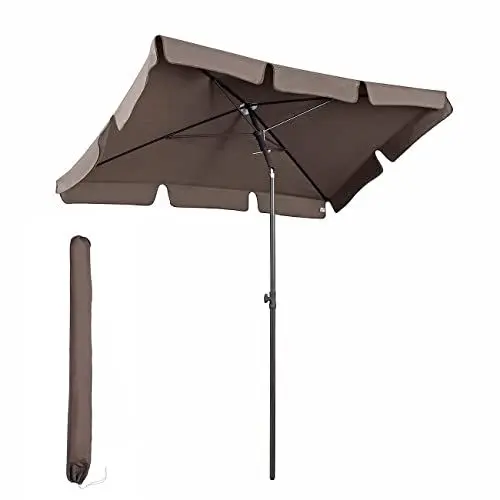 Produktbild: Sekey® 200 × 125 cm Balkon Sonnenschirm Rechteckig mit Schutzhülle| Gartenschirm Terrassenschirm Sonnenschutz UV 50+ Cappuccino