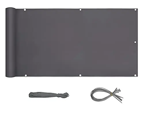 Produktbild: Sekey Balkon Sichtschutz Balkonabdeckung Balkonverkleidung blickdichte Wind- und UV-Schutz, 100% Privatsphäre, mit Ösen, Nylon Kabelbinder und Kordel, Anthrazit 0.9×4m