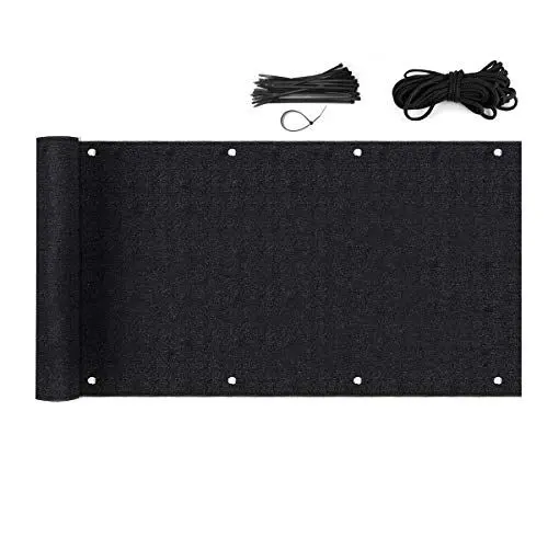 Produktbild: Sekey Balkon Sichtschutz Balkonabdeckung HDPE 220 g/m², 90x600cm, Leicht Transparent Wind- und UV-Schutz Wetterfest, mit Ösen, Nylon Kabelbinder und Kordel, Schwarz